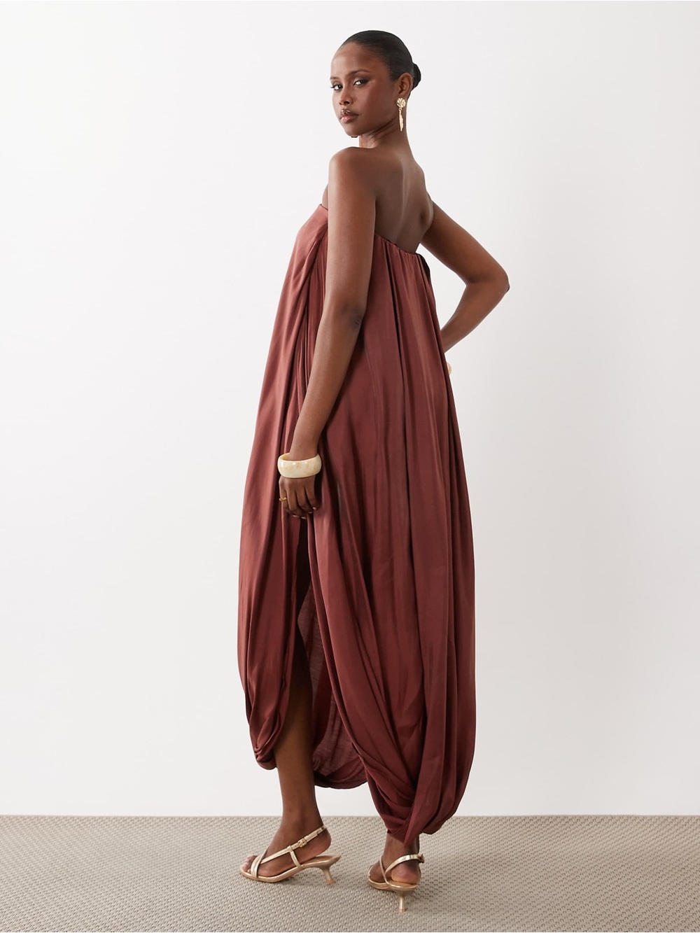 ASOS Strapless Draped Maxi Dress in Rust - Picture 2 of 6